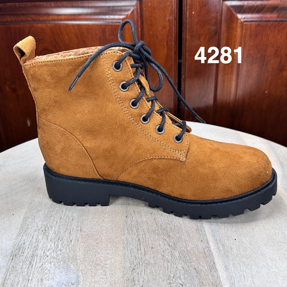 Divided Brown Suede Lace Up Combat Boots Faux Fur Lined Womens Size 7